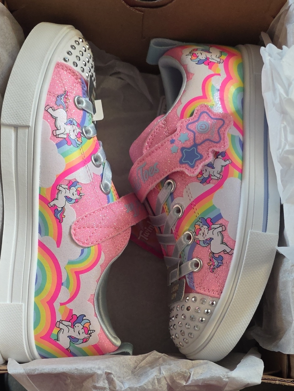 Skechers Twinkle Toes Kids Pink Unicorn Rainbow Sneakers